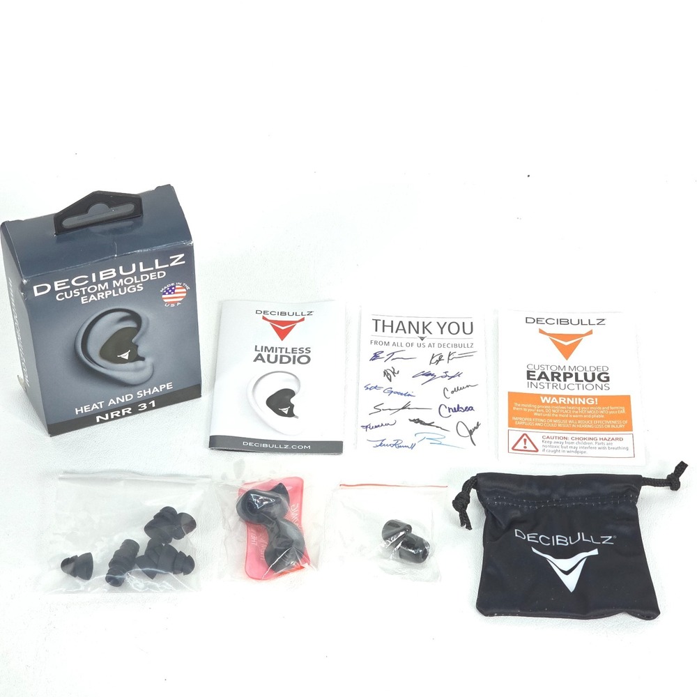 Decibullz Custom Molded Earplugs Black Heat Shape NRR‎ 31db Hearing Protection